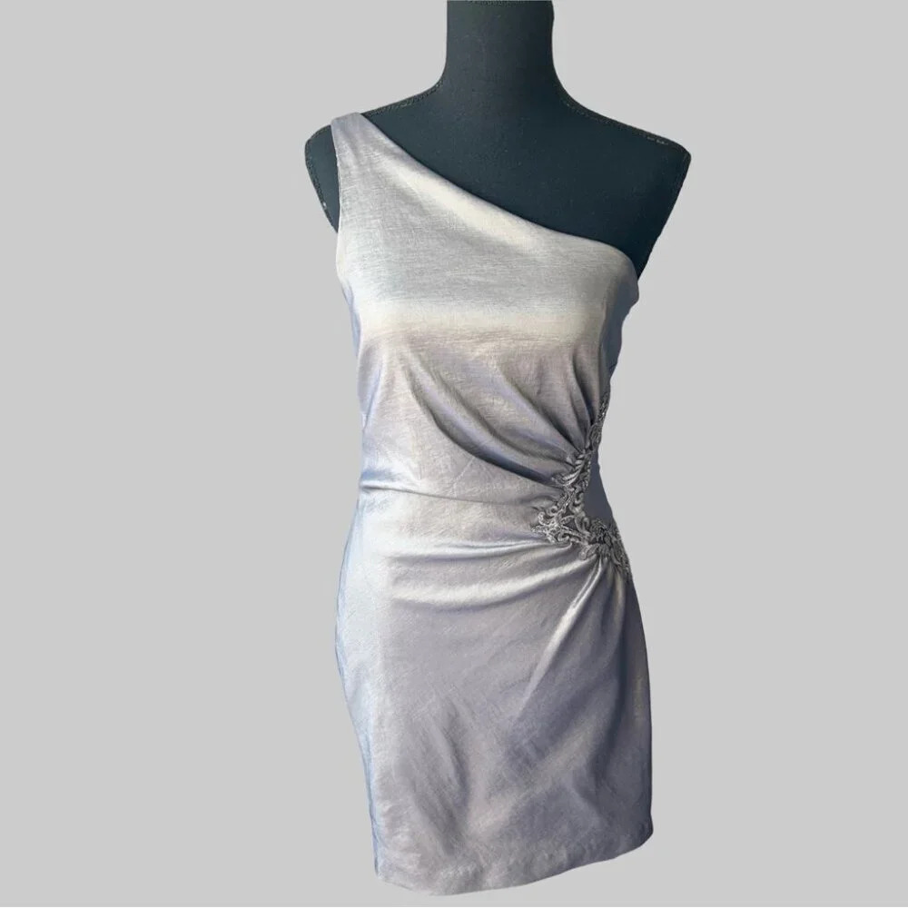 Vintage Jessica McClintock One Shoulder Satin Beaded Prom Dress Made In US